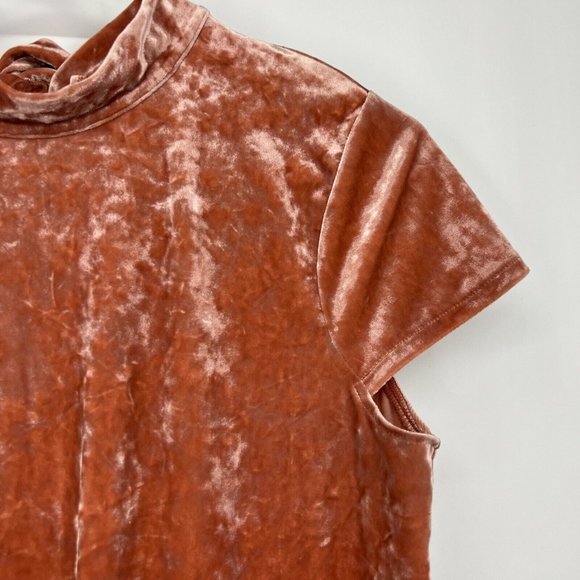 Madewell Dress Pink Crushed Velvet Mock Neck Short Sleeve Mini - Picture 6 of 12